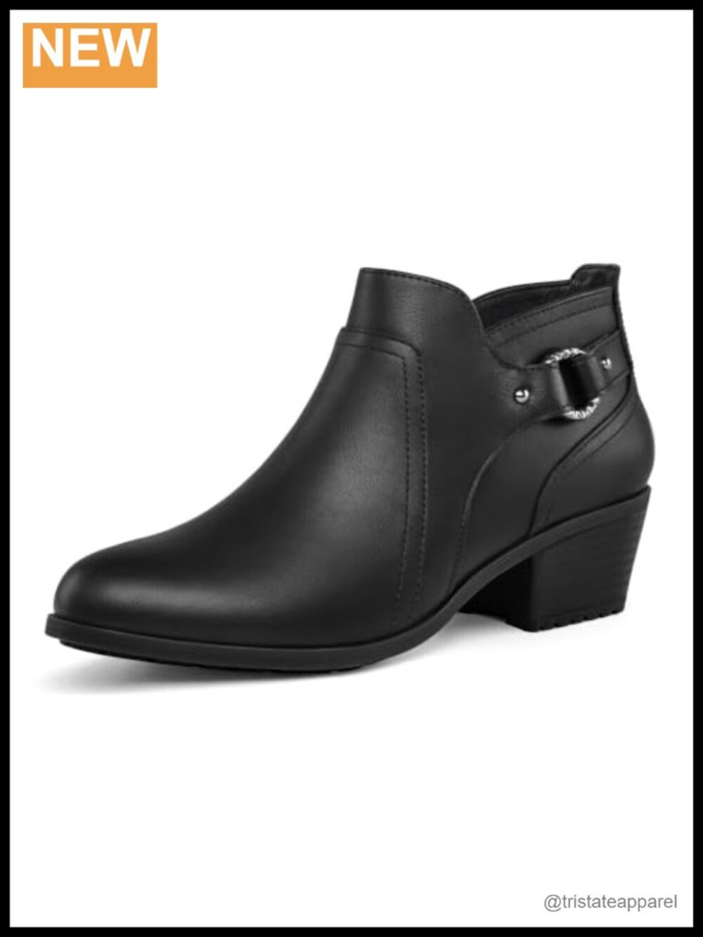 Women's Ankle Boots Chunky Low Stacked Heel Side Zipper Booties